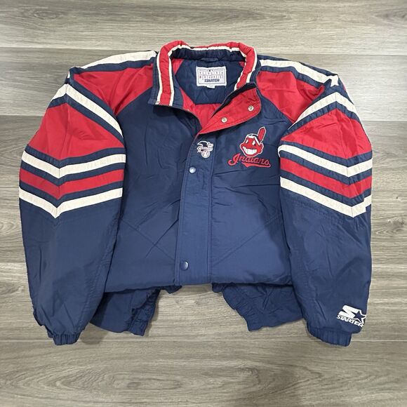 Vintage 90s Starter Cleveland Indians Jacket Adult XXL Chief Wahoo Puffer USA